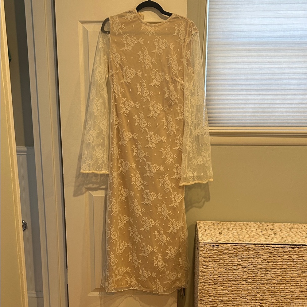 Cider Floral Lace Long Sleeve Dress - Cream